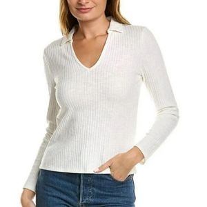 Vince Camuto Rib Split Neckline Spread Collar Pullover Cream Plus Size XXL